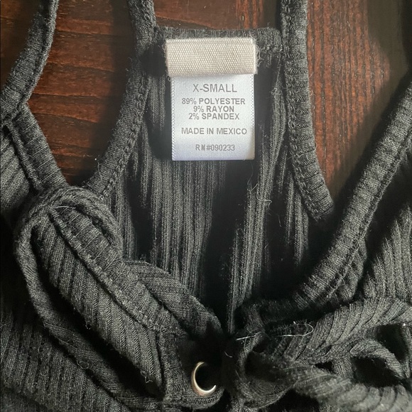 ME TO WE Strapped Ribbed Tie BodySuit: Black - Picture 4 of 6